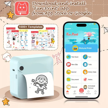 (Black）Inkless Sticker Printer Mini Thermal Printer with Roll Thermal Paper, Wireless Pocket Printer, Smart Portable Receipt Printer for Photos, Diaries, Notes, and Preparation Work. - Image 3