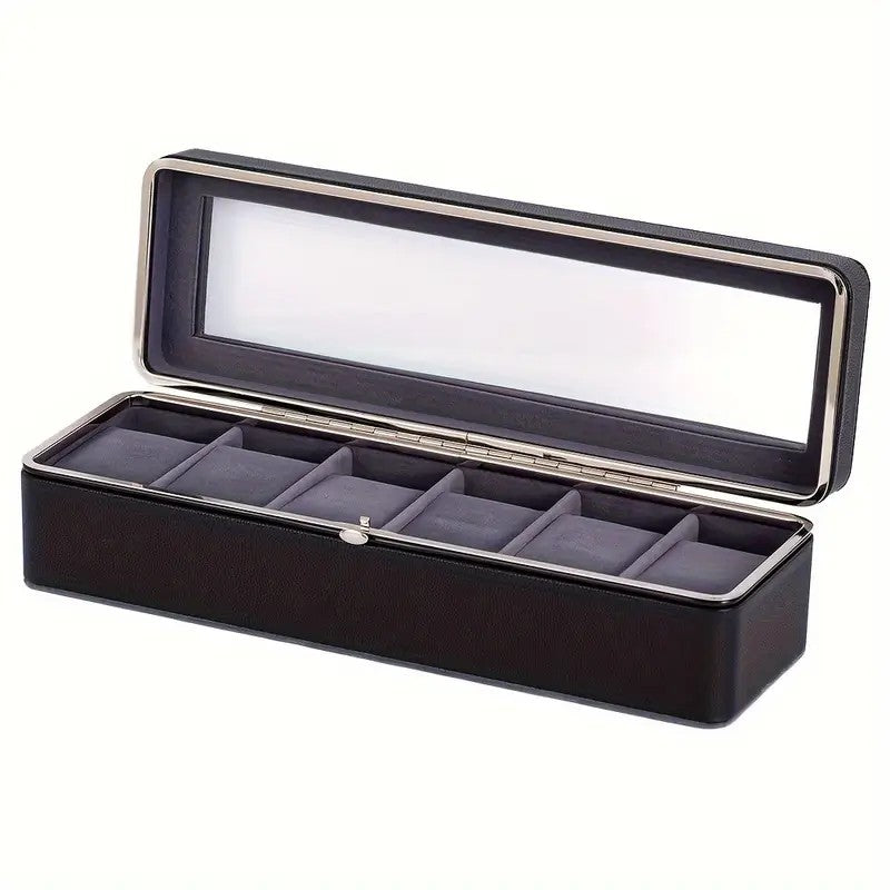 Luxury transparent-lid watch box with 6 fabric-lined compartments, portable and shockproof design, suitable for both men and women. Ideal for home, travel, or gifting—a refined storage solution for fine watches and jewelry. (White) - Image 3