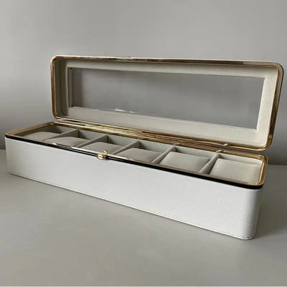 Luxury transparent-lid watch box with 6 fabric-lined compartments, portable and shockproof design, suitable for both men and women. Ideal for home, travel, or gifting—a refined storage solution for fine watches and jewelry. (Black) - Image 9