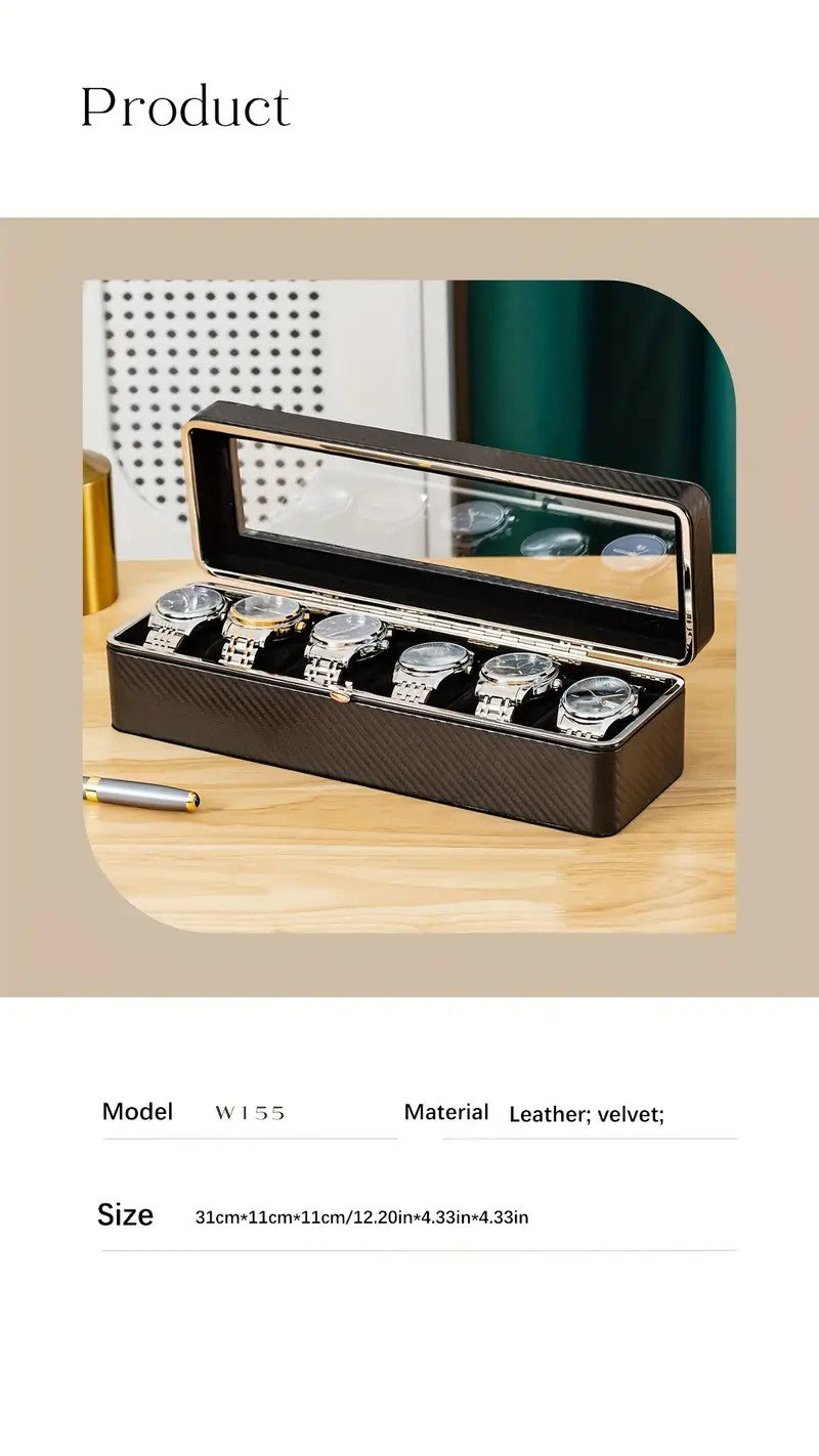 Luxury transparent-lid watch box with 6 fabric-lined compartments, portable and shockproof design, suitable for both men and women. Ideal for home, travel, or gifting—a refined storage solution for fine watches and jewelry. (Green) - Image 2