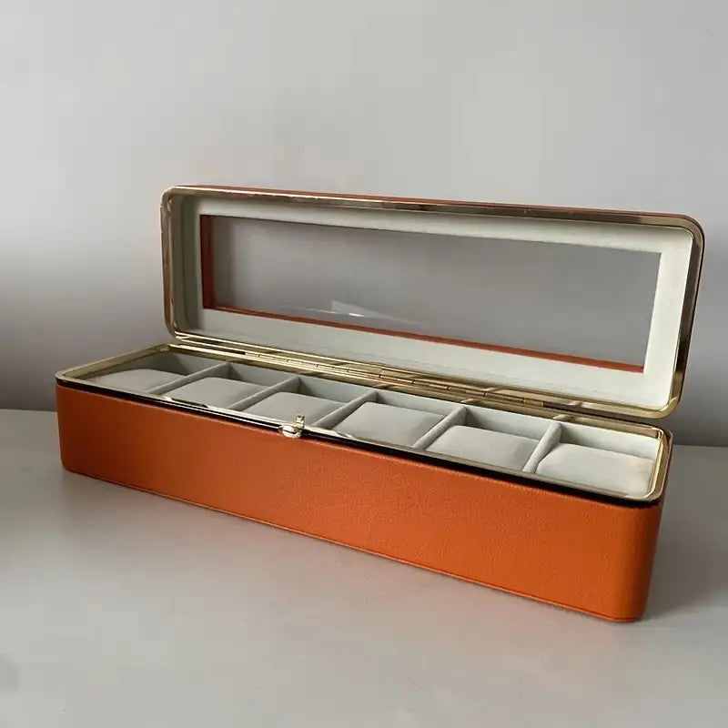 Luxury transparent-lid watch box with 6 fabric-lined compartments, portable and shockproof design, suitable for both men and women. Ideal for home, travel, or gifting—a refined storage solution for fine watches and jewelry. (Green) - Image 9