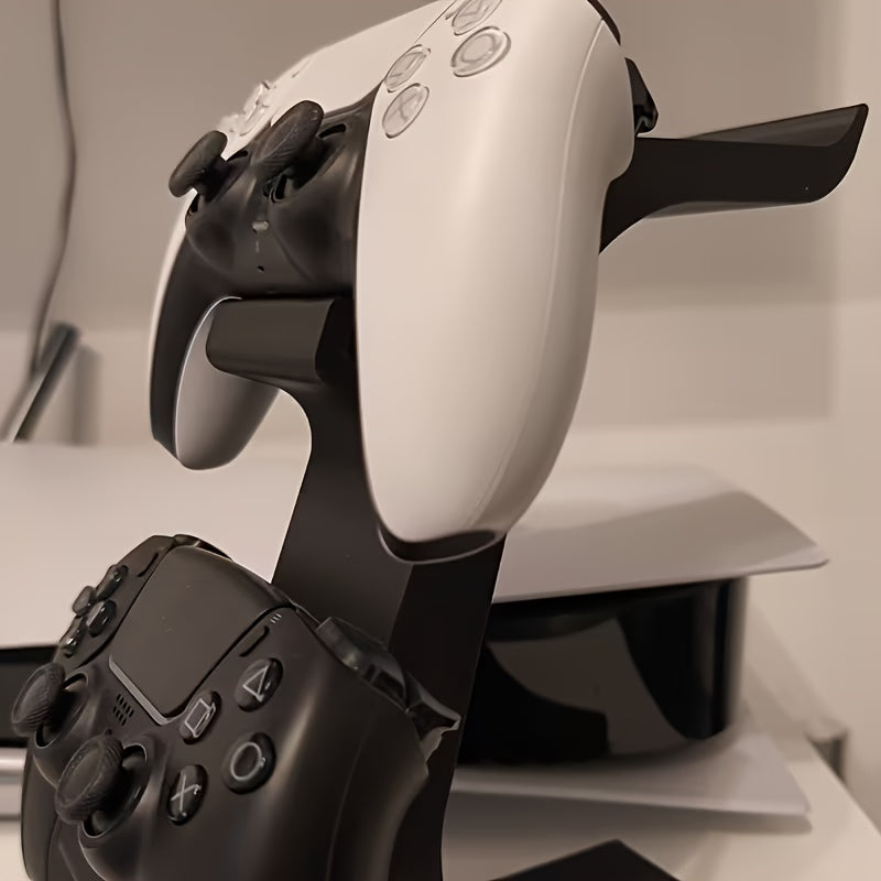 WHITE 3-in-1 PS5 and Xbox Controller Stand – Compatible with PlayStation 5/Xbox Consoles. A gaming desktop organizer with a headphone hanger, non-charging base that holds 2 controllers and headphones. Space-saving white/black console accessory. - Image 3