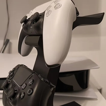 WHITE 3-in-1 PS5 and Xbox Controller Stand – Compatible with PlayStation 5/Xbox Consoles. A gaming desktop organizer with a headphone hanger, non-charging base that holds 2 controllers and headphones. Space-saving white/black console accessory. - Image 3