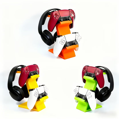 WHITE 3-in-1 PS5 and Xbox Controller Stand – Compatible with PlayStation 5/Xbox Consoles. A gaming desktop organizer with a headphone hanger, non-charging base that holds 2 controllers and headphones. Space-saving white/black console accessory. - Image 4