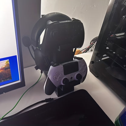 WHITE 3-in-1 PS5 and Xbox Controller Stand – Compatible with PlayStation 5/Xbox Consoles. A gaming desktop organizer with a headphone hanger, non-charging base that holds 2 controllers and headphones. Space-saving white/black console accessory. - Image 6