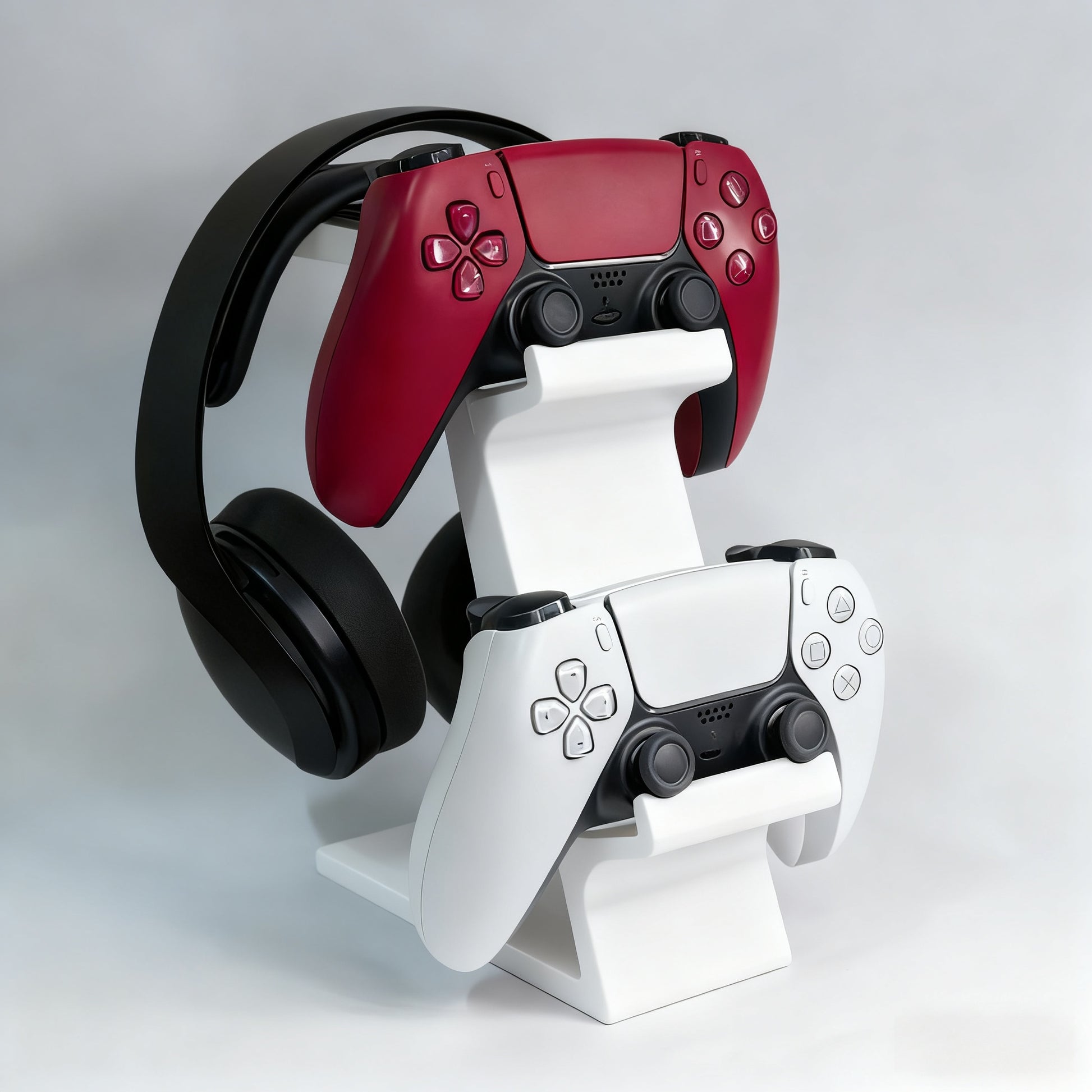ORANGE 3-in-1 PS5 and Xbox Controller Stand – Compatible with PlayStation 5/Xbox Consoles. A gaming desktop organizer with a headphone hanger, non-charging base that holds 2 controllers and headphones. Space-saving white/black console accessory. - Image 6