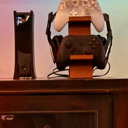 ORANGE 3-in-1 PS5 and Xbox Controller Stand – Compatible with PlayStation 5/Xbox Consoles. A gaming desktop organizer with a headphone hanger, non-charging base that holds 2 controllers and headphones. Space-saving white/black console accessory. - Image 9