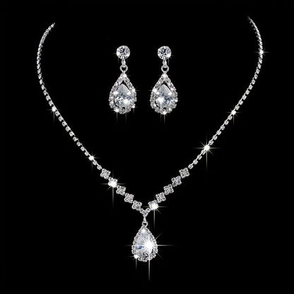 Elegant Teardrop Jewelry Set - Sparkling Necklace and Earrings, adorned with crystal accents, made of alloy, perfect for weddings, parties, and formal events, wedding jewelry.