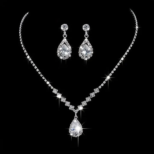 Elegant Teardrop Jewelry Set - Sparkling Necklace and Earrings, adorned with crystal accents, made of alloy, perfect for weddings, parties, and formal events, wedding jewelry.
