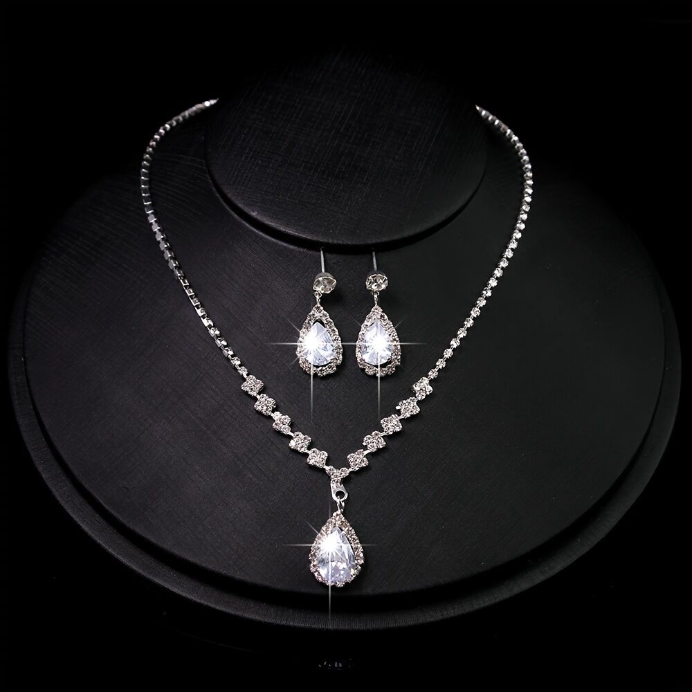 Elegant Teardrop Jewelry Set - Sparkling Necklace and Earrings, adorned with crystal accents, made of alloy, perfect for weddings, parties, and formal events, wedding jewelry. - Image 3