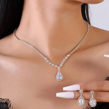 Elegant Teardrop Jewelry Set - Sparkling Necklace and Earrings, adorned with crystal accents, made of alloy, perfect for weddings, parties, and formal events, wedding jewelry. - Image 4