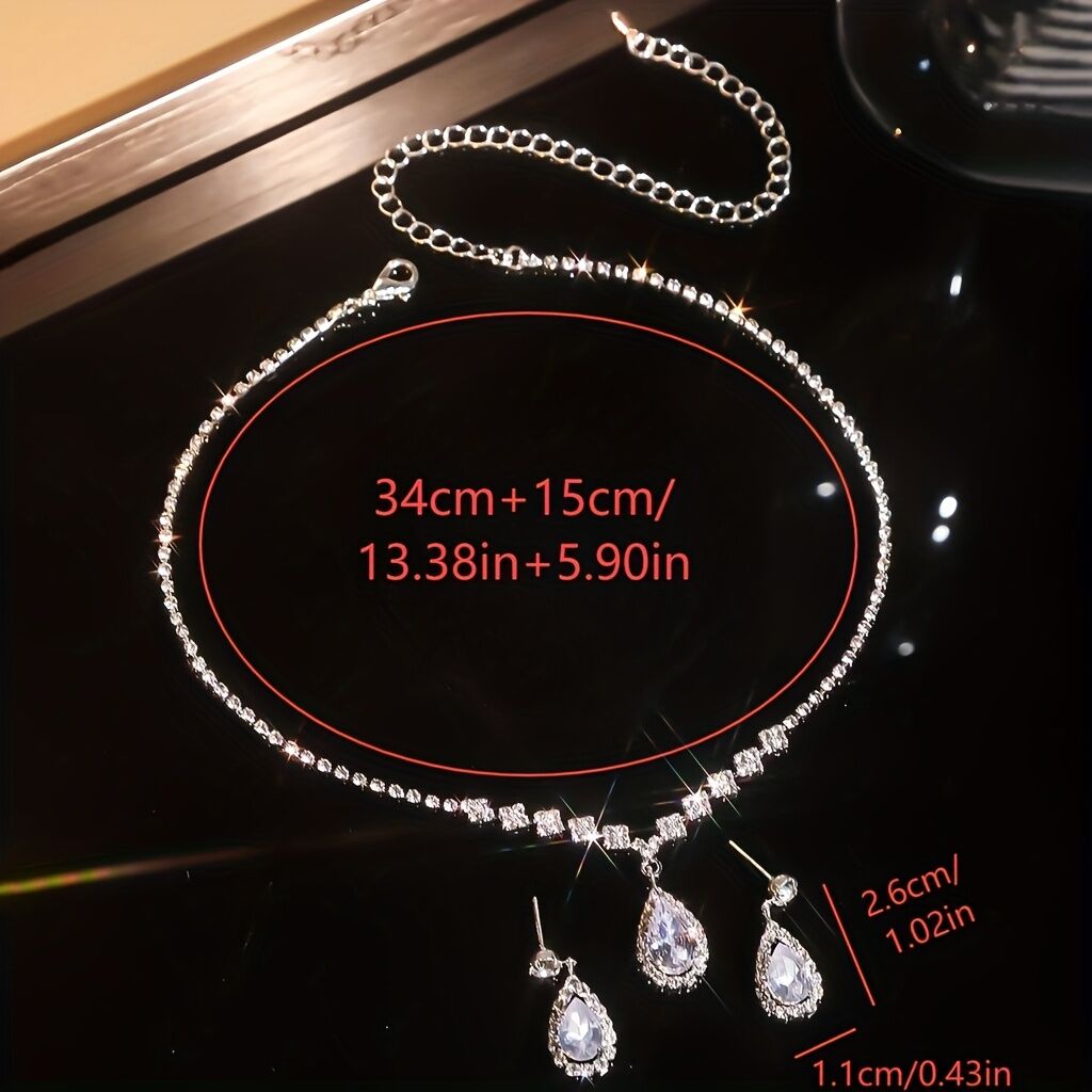 Elegant Teardrop Jewelry Set - Sparkling Necklace and Earrings, adorned with crystal accents, made of alloy, perfect for weddings, parties, and formal events, wedding jewelry. - Image 5