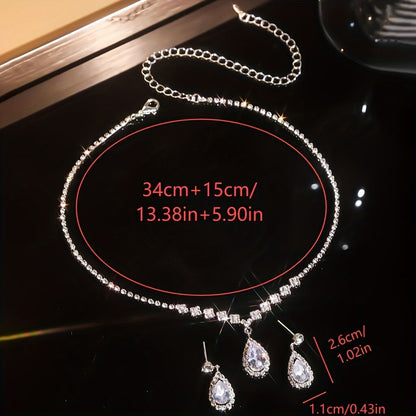 Elegant Teardrop Jewelry Set - Sparkling Necklace and Earrings, adorned with crystal accents, made of alloy, perfect for weddings, parties, and formal events, wedding jewelry. - Image 5