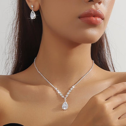 Elegant Teardrop Jewelry Set - Sparkling Necklace and Earrings, adorned with crystal accents, made of alloy, perfect for weddings, parties, and formal events, wedding jewelry. - Image 7