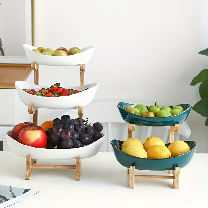 **Nordic-Style Two-Tier Extendable Fruit Tray | Creative Living Room Snack Stand, Adjustable Height, Anti-Slip Expandable Display Tray**(White) - Image 3