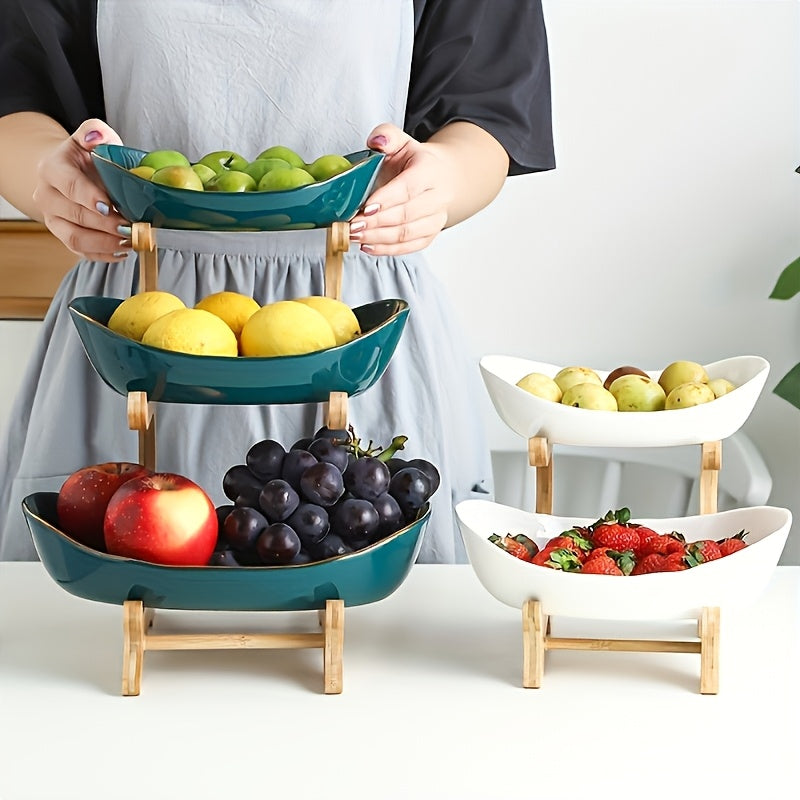 **Nordic-Style Two-Tier Extendable Fruit Tray | Creative Living Room Snack Stand, Adjustable Height, Anti-Slip Expandable Display Tray**(Green) - Image 2
