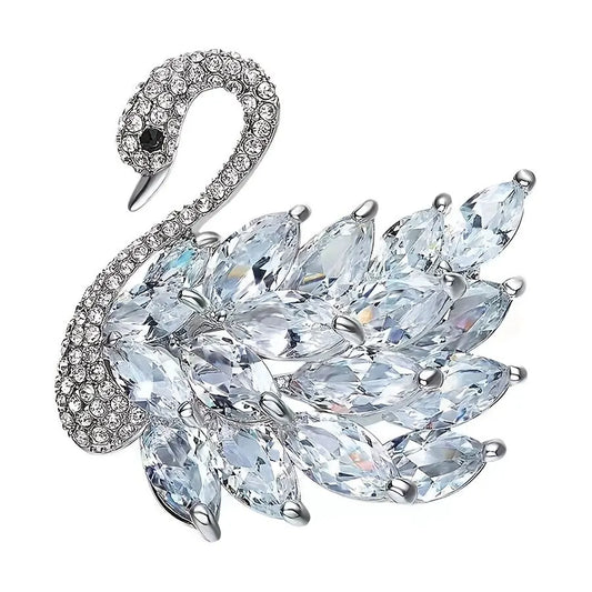 WHITE Crystal Swan Brooch with Premium Appeal – Secure Button Pin for Women, Dedicated Elegant Brooch, Stylish High-End Accessory Exquisitely Matched for Suits