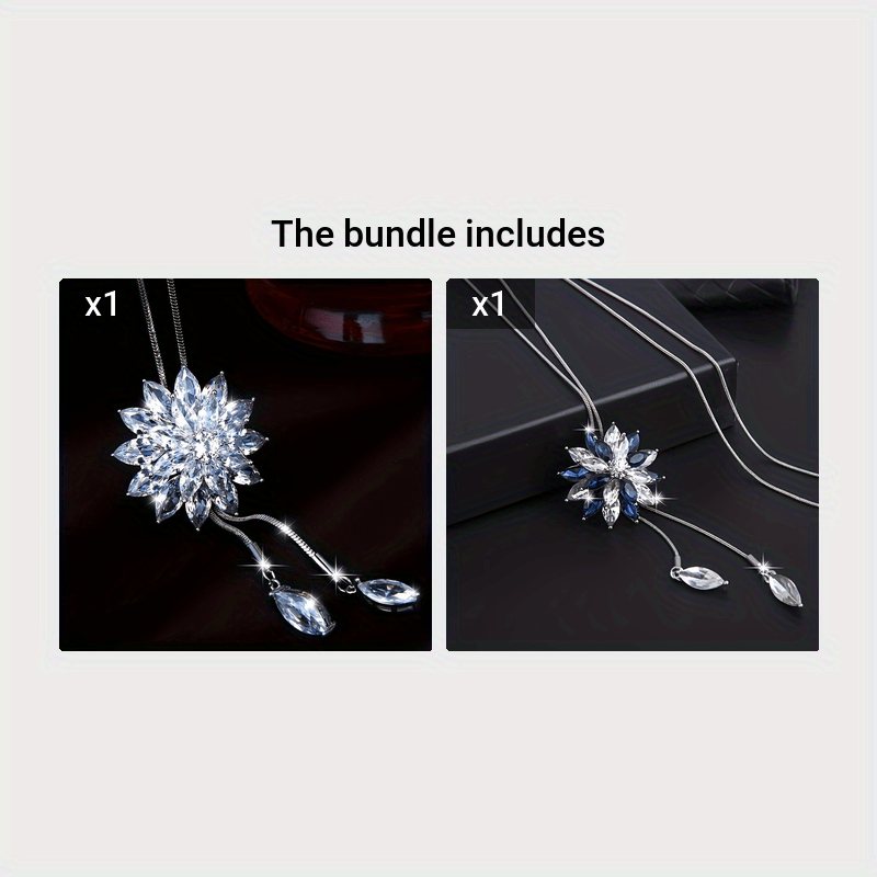 Fashionable and Creative High-End Artificial Crystal Diamond-Inlaid Snowflake New Style Sweater Chain Clothing Pendant（BLUE+WHITE） - Image 5
