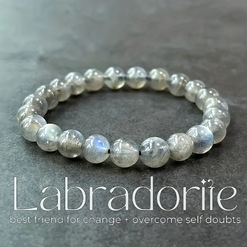 Natural Labradorite Bracelet - Handmade Bohemian-style Jewelry, Featuring Iridescent Stone with 8mm Beads, for Chakra and Positivity - A Labradorite Gemstone Gift Suitable for Both Men and Women, Perfect for All Seasons - Image 5