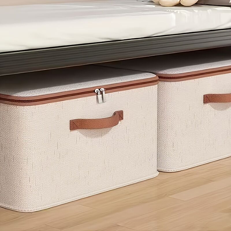 8L Double Zipper Storage Box with Faux Leather Handles | Large Capacity Lidded Basket, Perfect for Storing Clothes, Bedding, and Moving — Ideal for Bedrooms, Dorms, Studies, Wardrobes, Laundry Baskets, Shelf Bins, and Storage Racks. - Image 3