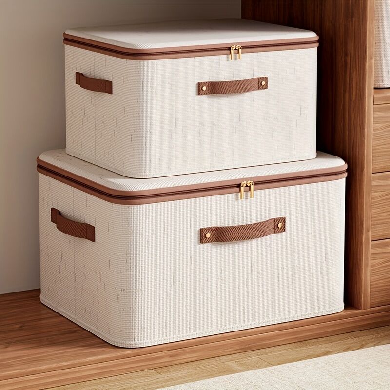 8L Double Zipper Storage Box with Faux Leather Handles | Large Capacity Lidded Basket, Perfect for Storing Clothes, Bedding, and Moving — Ideal for Bedrooms, Dorms, Studies, Wardrobes, Laundry Baskets, Shelf Bins, and Storage Racks. - Image 7