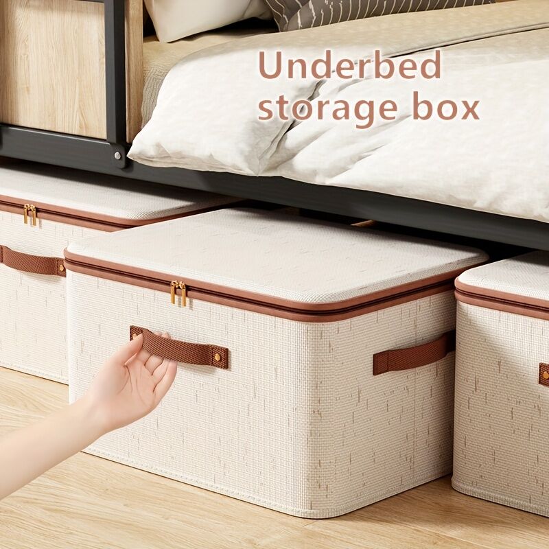 15L Double Zipper Storage Box with Faux Leather Handles | Large Capacity Lidded Basket, Perfect for Storing Clothes, Bedding, and Moving — Ideal for Bedrooms, Dorms, Studies, Wardrobes, Laundry Baskets, Shelf Bins, and Storage Racks. - Image 2