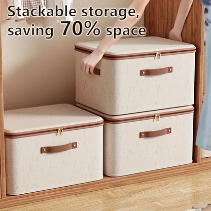 15L Double Zipper Storage Box with Faux Leather Handles | Large Capacity Lidded Basket, Perfect for Storing Clothes, Bedding, and Moving — Ideal for Bedrooms, Dorms, Studies, Wardrobes, Laundry Baskets, Shelf Bins, and Storage Racks. - Image 4