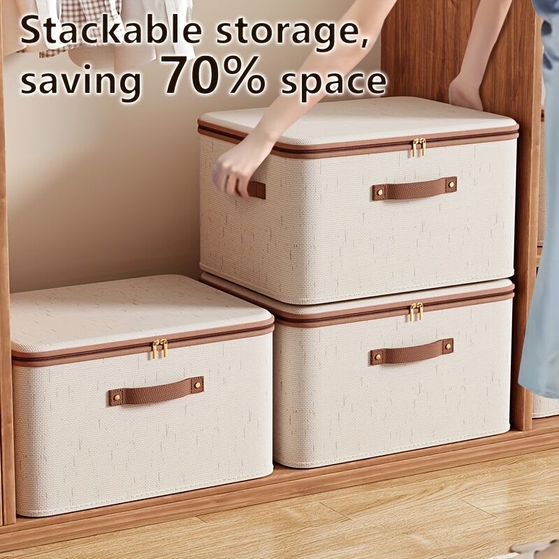 25L Double Zipper Storage Box with Faux Leather Handles | Large Capacity Lidded Basket, Perfect for Storing Clothes, Bedding, and Moving — Ideal for Bedrooms, Dorms, Studies, Wardrobes, Laundry Baskets, Shelf Bins, and Storage Racks. - Image 4