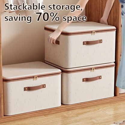 25L Double Zipper Storage Box with Faux Leather Handles | Large Capacity Lidded Basket, Perfect for Storing Clothes, Bedding, and Moving — Ideal for Bedrooms, Dorms, Studies, Wardrobes, Laundry Baskets, Shelf Bins, and Storage Racks. - Image 4