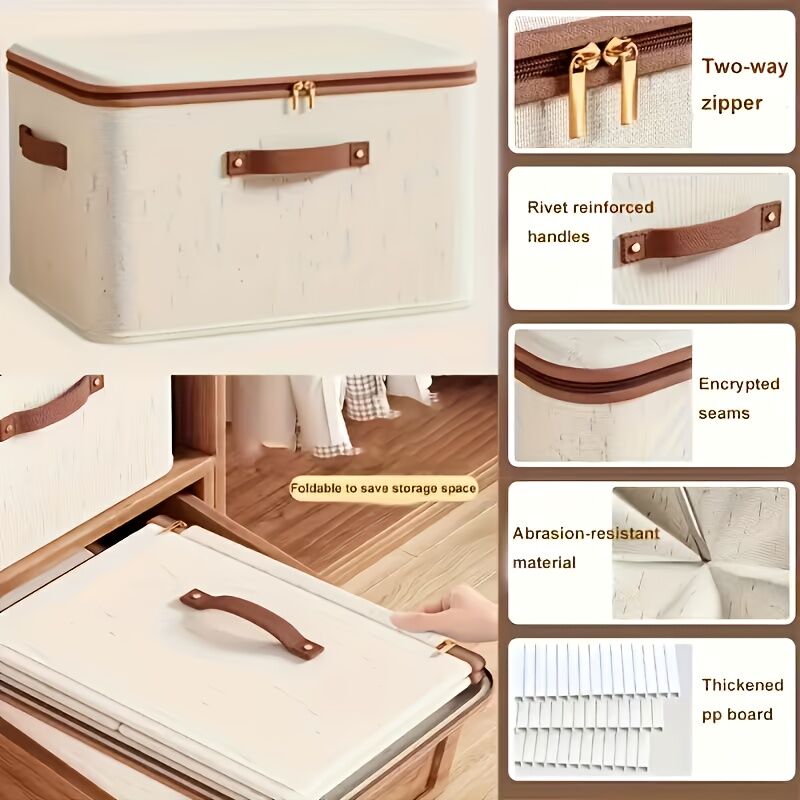 25L Double Zipper Storage Box with Faux Leather Handles | Large Capacity Lidded Basket, Perfect for Storing Clothes, Bedding, and Moving — Ideal for Bedrooms, Dorms, Studies, Wardrobes, Laundry Baskets, Shelf Bins, and Storage Racks. - Image 7