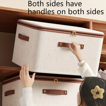 42L Double Zipper Storage Box with Faux Leather Handles | Large Capacity Lidded Basket, Perfect for Storing Clothes, Bedding, and Moving — Ideal for Bedrooms, Dorms, Studies, Wardrobes, Laundry Baskets, Shelf Bins, and Storage Racks. - Image 8
