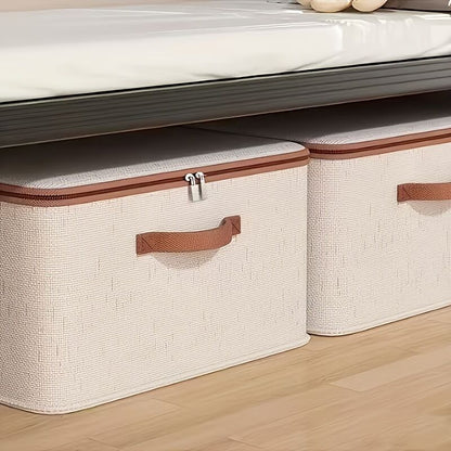 56L Double Zipper Storage Box with Faux Leather Handles | Large Capacity Lidded Basket, Perfect for Storing Clothes, Bedding, and Moving — Ideal for Bedrooms, Dorms, Studies, Wardrobes, Laundry Baskets, Shelf Bins, and Storage Racks. - Image 9