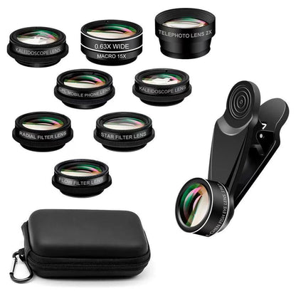 15-in-1 kit with multiple special effects functions, compatible with iPhone and Android smartphones. Includes: 198 fisheye, 0.63x wide angle, 15x macro, 2x telephoto, CPL polarizer, kaleidoscope lens, star filter, mist filter, radial filter - Image 9