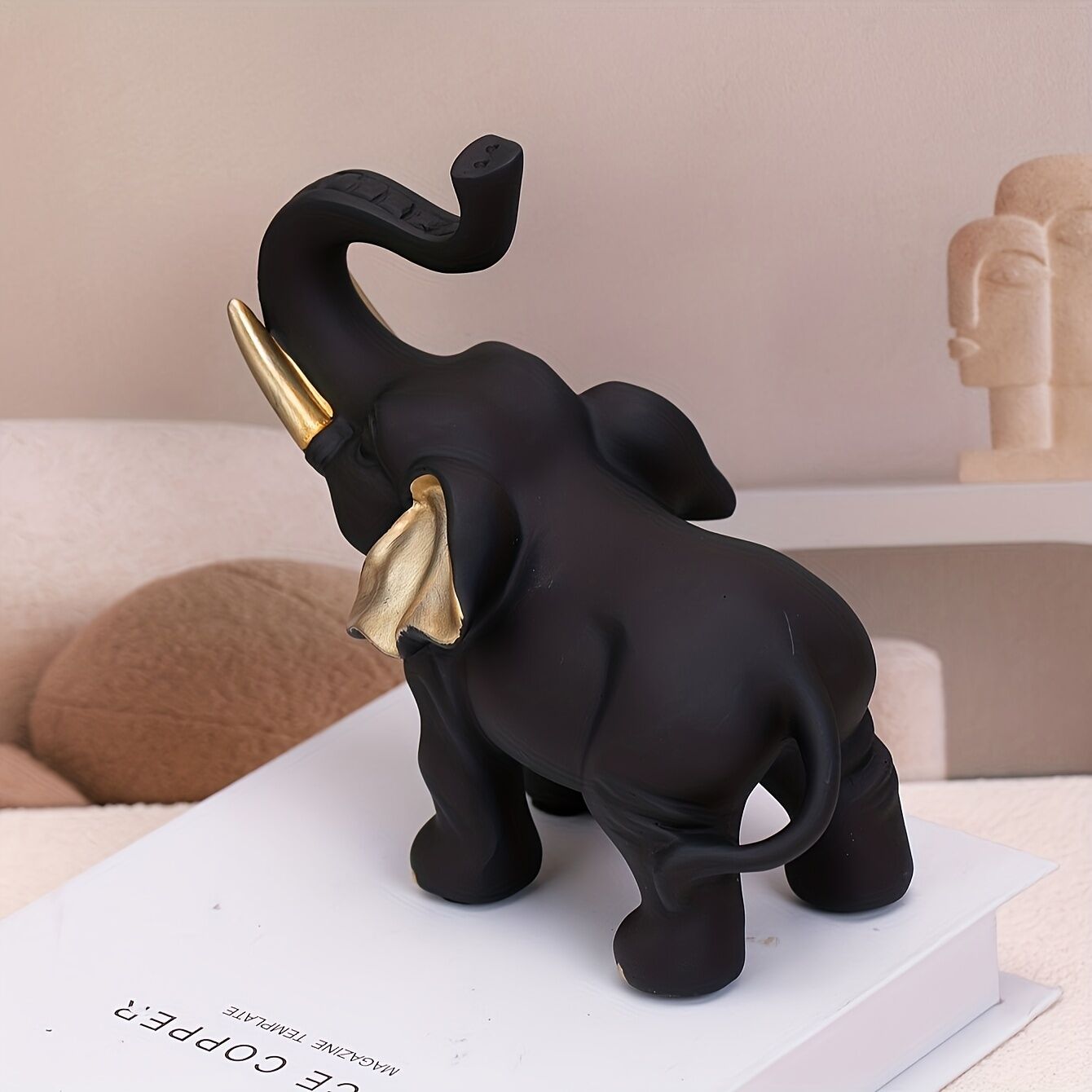 Vitality Corner — 1pc Lucky Fortune Elephant Decoration, Resin Statue Art Craft for Bookshelf Home Living Room Office Cafe Decor, Room Tabletop Display Entryway Ornament - Image 3