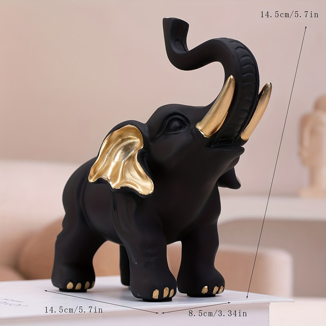 Vitality Corner — 1pc Lucky Fortune Elephant Decoration, Resin Statue Art Craft for Bookshelf Home Living Room Office Cafe Decor, Room Tabletop Display Entryway Ornament - Image 4