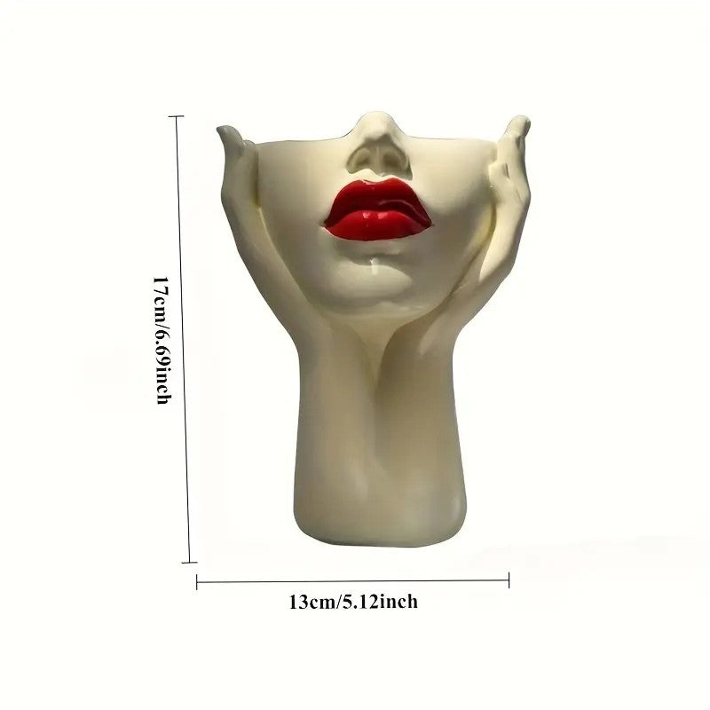 Gazing Muse — "Hands-on Beauty" Resin Brush Holder with Sculpted Bust Design.1 Piece Elegant Resin Makeup Brush Holder with Red Lips Design - Lightweight Synthetic Cosmetics Organizer Box, Standalone Desktop Storage Case for Bathroom or Dressing Table - Image 5