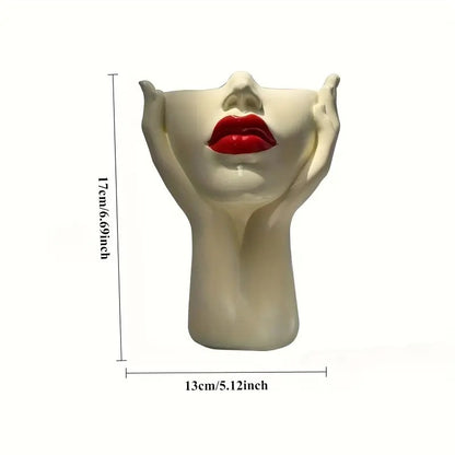 Lip's Whisper, Light's Embrace" — Sculptural Resin Vanity Brush Holder with Red Accent.1 Piece Elegant Resin Makeup Brush Holder with Red Lips Design - Lightweight Synthetic Cosmetics Organizer Box, Standalone Desktop Storage Case for Bathroom or Dressing - Image 6