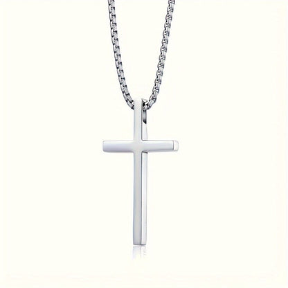 Titanium Steel Silver Men's Necklace, minimalist design, suitable for both men and women. Cross pendant style, religious-themed jewelry, showcasing unique faith and taste. Spiritual accessory, faith jewelry, minimalist design, contemporary jewelry, high-q