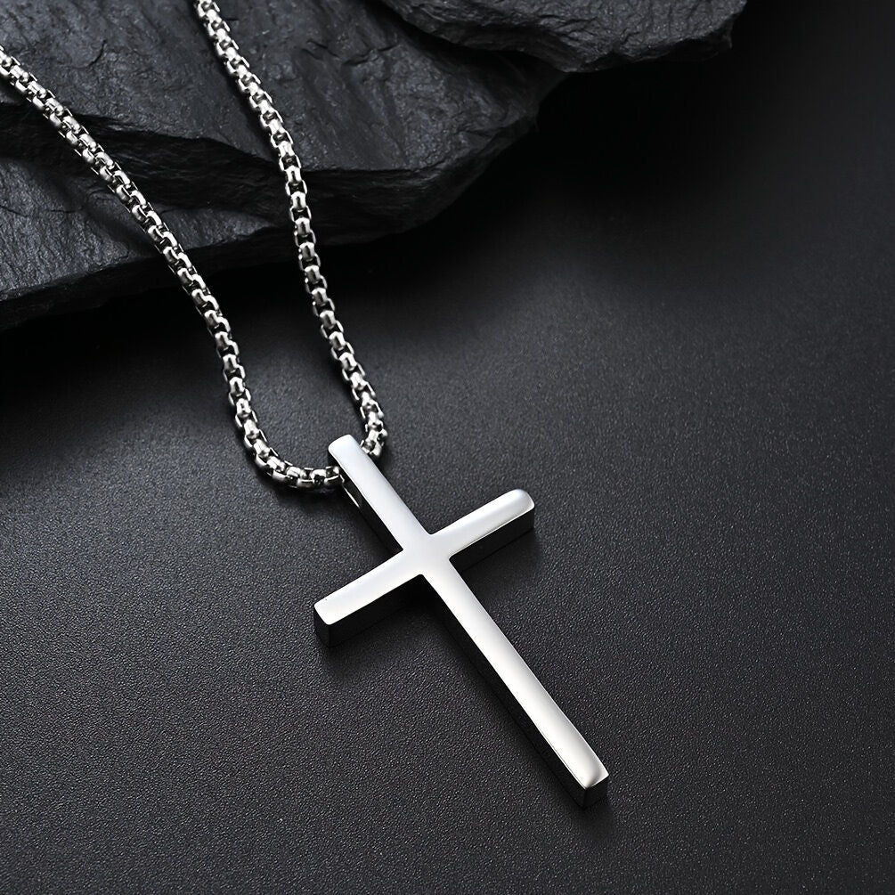 Titanium Steel Silver Men's Necklace, minimalist design, suitable for both men and women. Cross pendant style, religious-themed jewelry, showcasing unique faith and taste. Spiritual accessory, faith jewelry, minimalist design, contemporary jewelry, high-q - Image 3