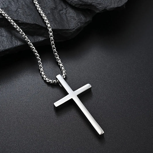 Titanium Steel Silver Men's Necklace, minimalist design, suitable for both men and women. Cross pendant style, religious-themed jewelry, showcasing unique faith and taste. Spiritual accessory, faith jewelry, minimalist design, contemporary jewelry, high-q - Image 3