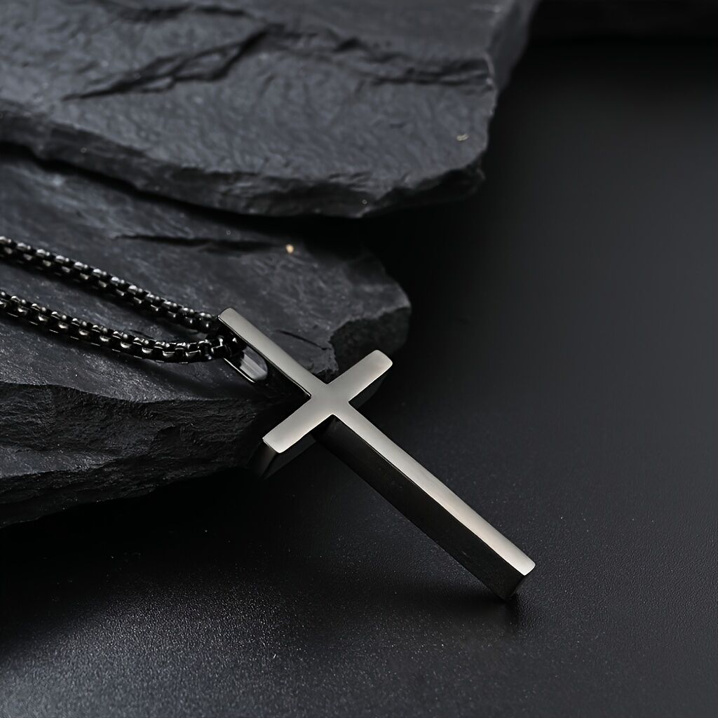 Titanium Steel Silver Men's Necklace, minimalist design, suitable for both men and women. Cross pendant style, religious-themed jewelry, showcasing unique faith and taste. Spiritual accessory, faith jewelry, minimalist design, contemporary jewelry, high-q - Image 5