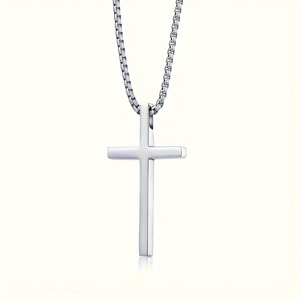 Titanium Steel Silver Men's Necklace, minimalist design, suitable for both men and women. Cross pendant style, religious-themed jewelry, showcasing unique faith and taste. Spiritual accessory, faith jewelry, minimalist design, contemporary jewelry, high-q - Image 6