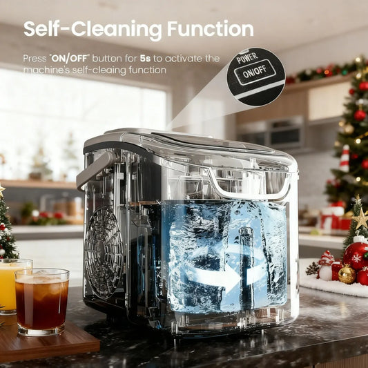 WHITE Desktop Ice Maker, Produces Ice in 6 Minutes with a Capacity of 26 Pounds, Energy-Saving 30% and Operating Noise Below 40 Decibels, Portable Ice Maker with Built-in Ice Basket, Suitable for Home and Camping. - Image 3