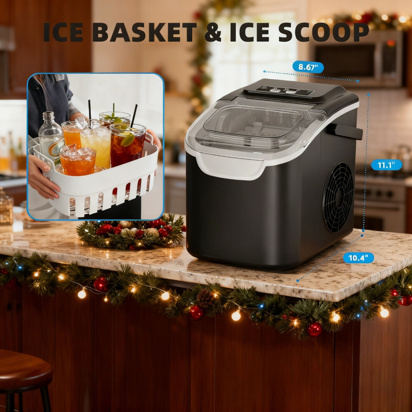 WHITE Desktop Ice Maker, Produces Ice in 6 Minutes with a Capacity of 26 Pounds, Energy-Saving 30% and Operating Noise Below 40 Decibels, Portable Ice Maker with Built-in Ice Basket, Suitable for Home and Camping. - Image 6