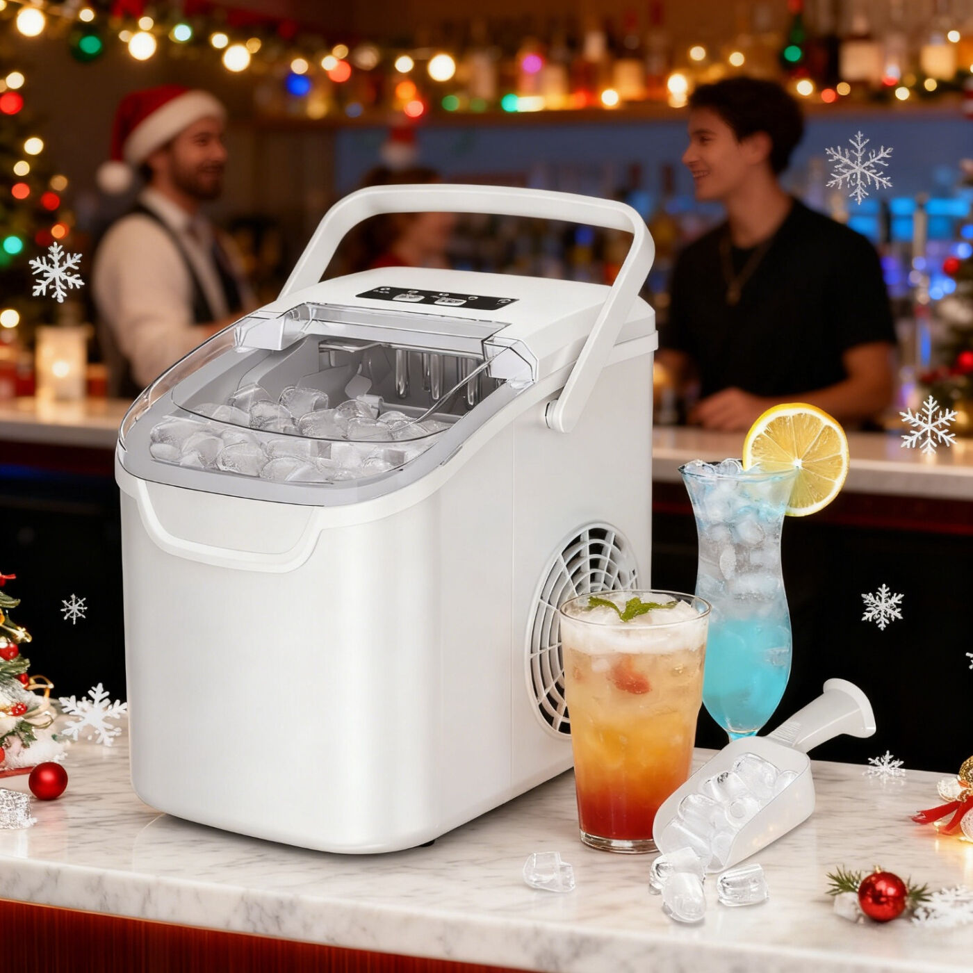 WHITE Desktop Ice Maker, Produces Ice in 6 Minutes with a Capacity of 26 Pounds, Energy-Saving 30% and Operating Noise Below 40 Decibels, Portable Ice Maker with Built-in Ice Basket, Suitable for Home and Camping. - Image 9