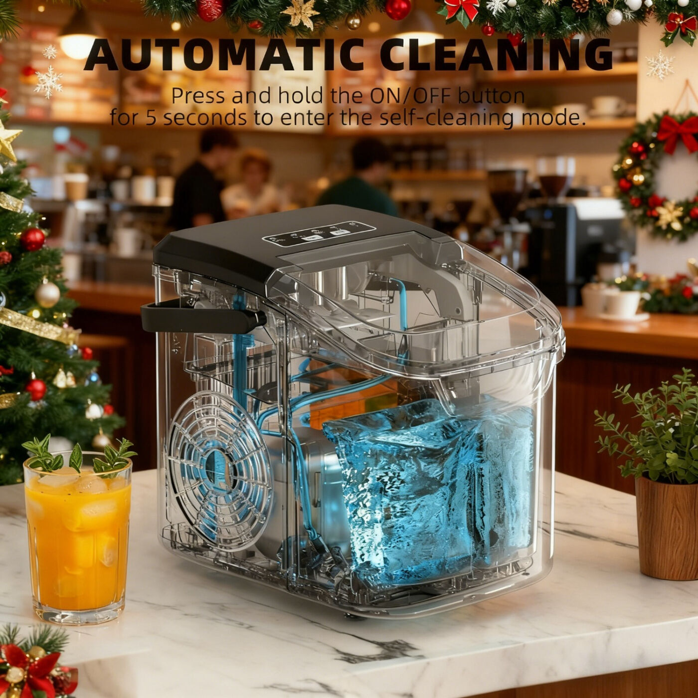 Desktop Ice Maker, Produces Ice in 6 Minutes with a Capacity of 26 Pounds, Energy-Saving 30% and Operating Noise Below 40 Decibels, Portable Ice Maker with Built-in Ice Basket, Suitable for Home and Camping.(GREY) - Image 2