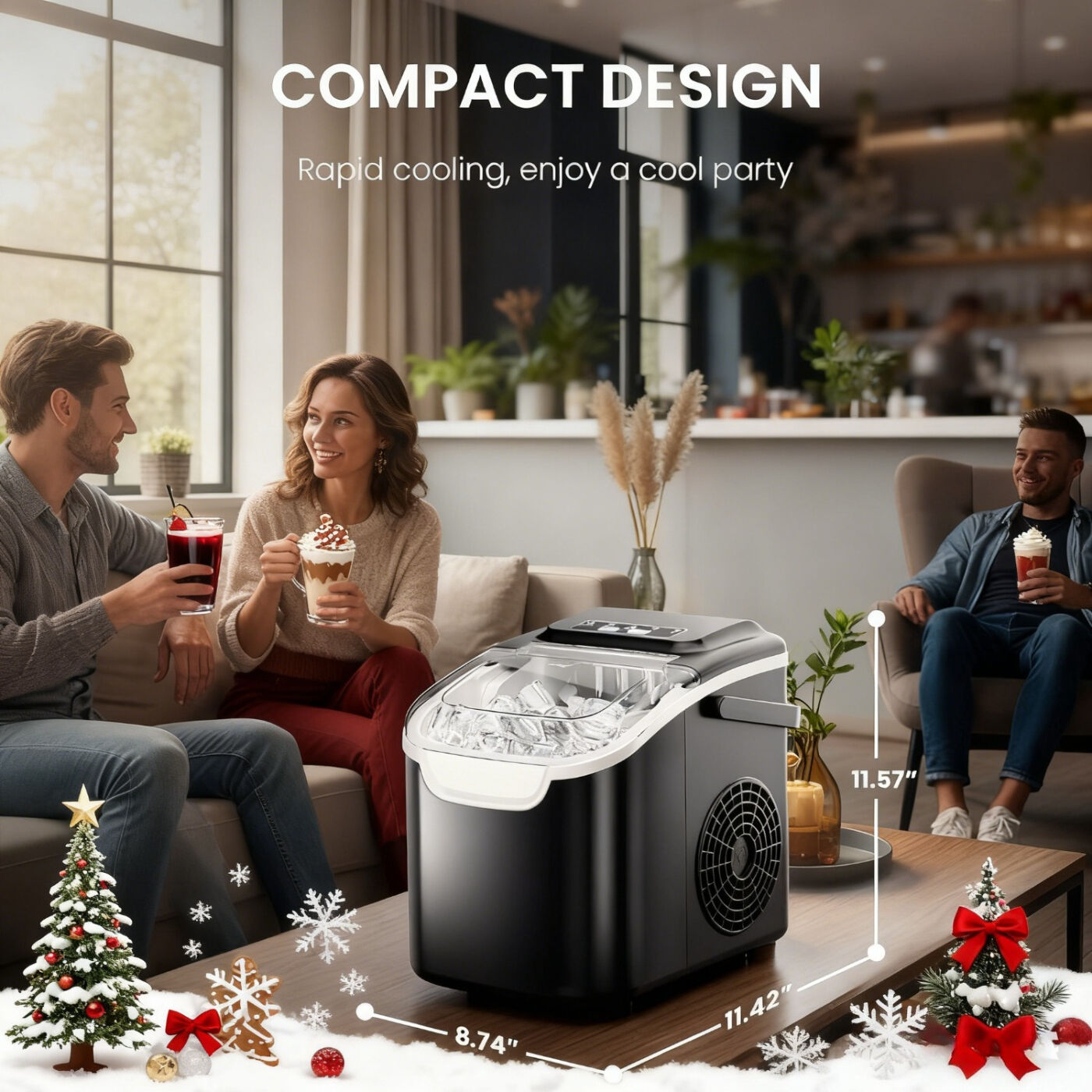 Desktop Ice Maker, Produces Ice in 6 Minutes with a Capacity of 26 Pounds, Energy-Saving 30% and Operating Noise Below 40 Decibels, Portable Ice Maker with Built-in Ice Basket, Suitable for Home and Camping.(GREY) - Image 4