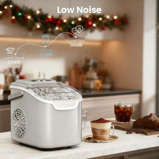 Desktop Ice Maker, Produces Ice in 6 Minutes with a Capacity of 26 Pounds, Energy-Saving 30% and Operating Noise Below 40 Decibels, Portable Ice Maker with Built-in Ice Basket, Suitable for Home and Camping.(GREY) - Image 5
