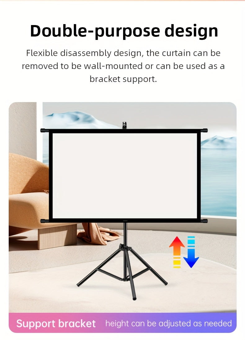 84inPortable and mobile projection screen with tripod stand, 16:9 HD format, suitable for home theater and indoor wall mounting. Made of polyester fabric, easy to set up and use. Ideal for office presentations and home entertainment, ready to use right ou - Image 8