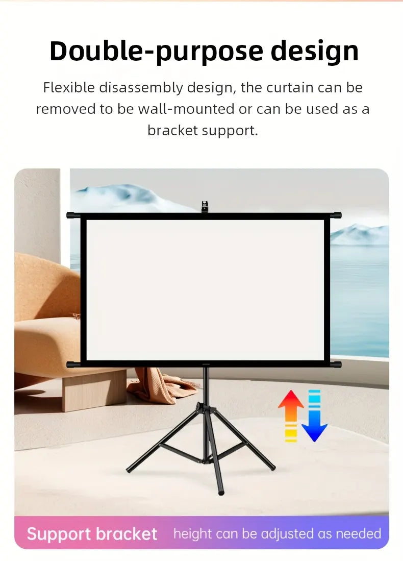 120in Portable and mobile projection screen with tripod stand, 16:9 HD format, suitable for home theater and indoor wall mounting. Made of polyester fabric, easy to set up and use. Ideal for office presentations and home entertainment, ready to use right  - Image 7